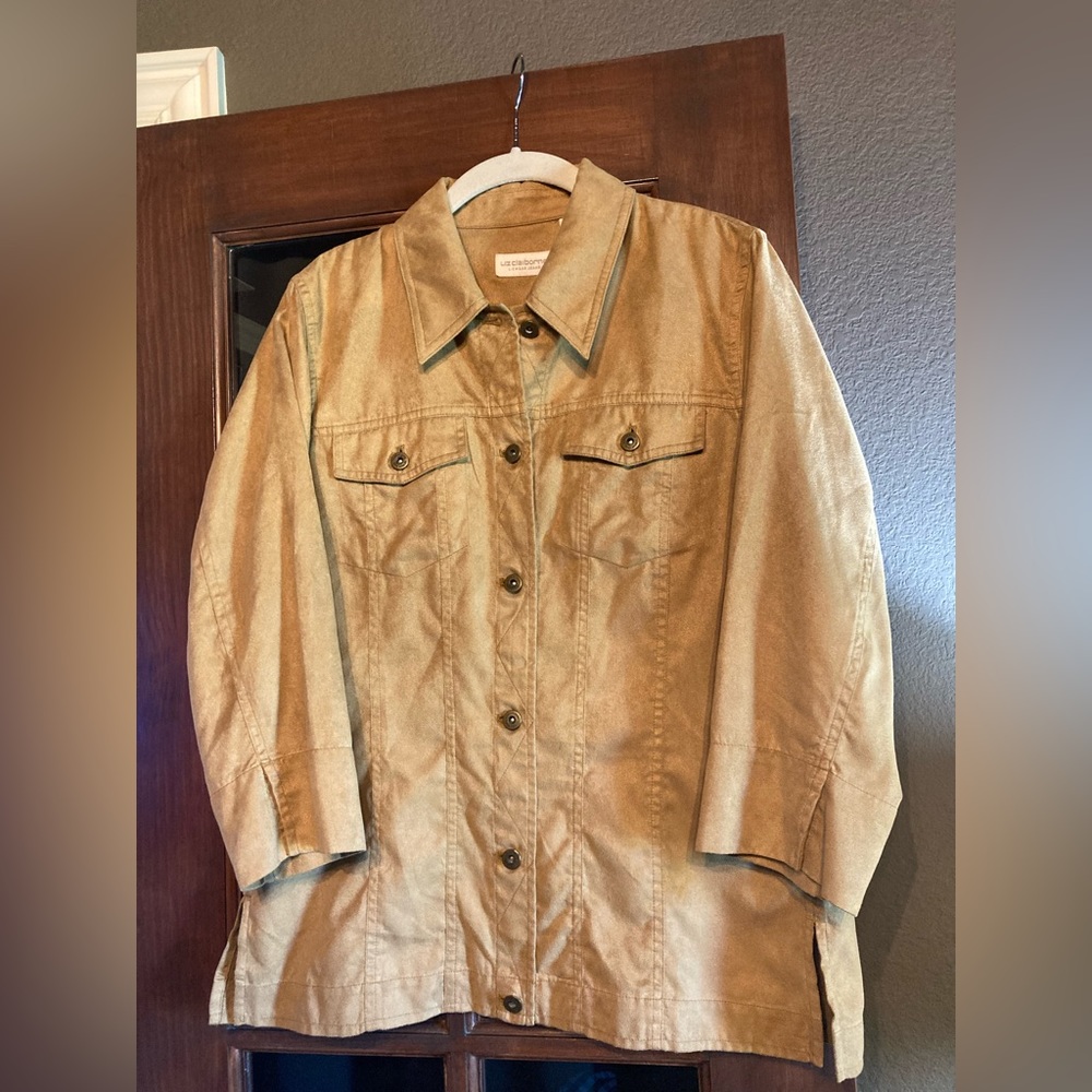 Women’s leather-like button down blazer